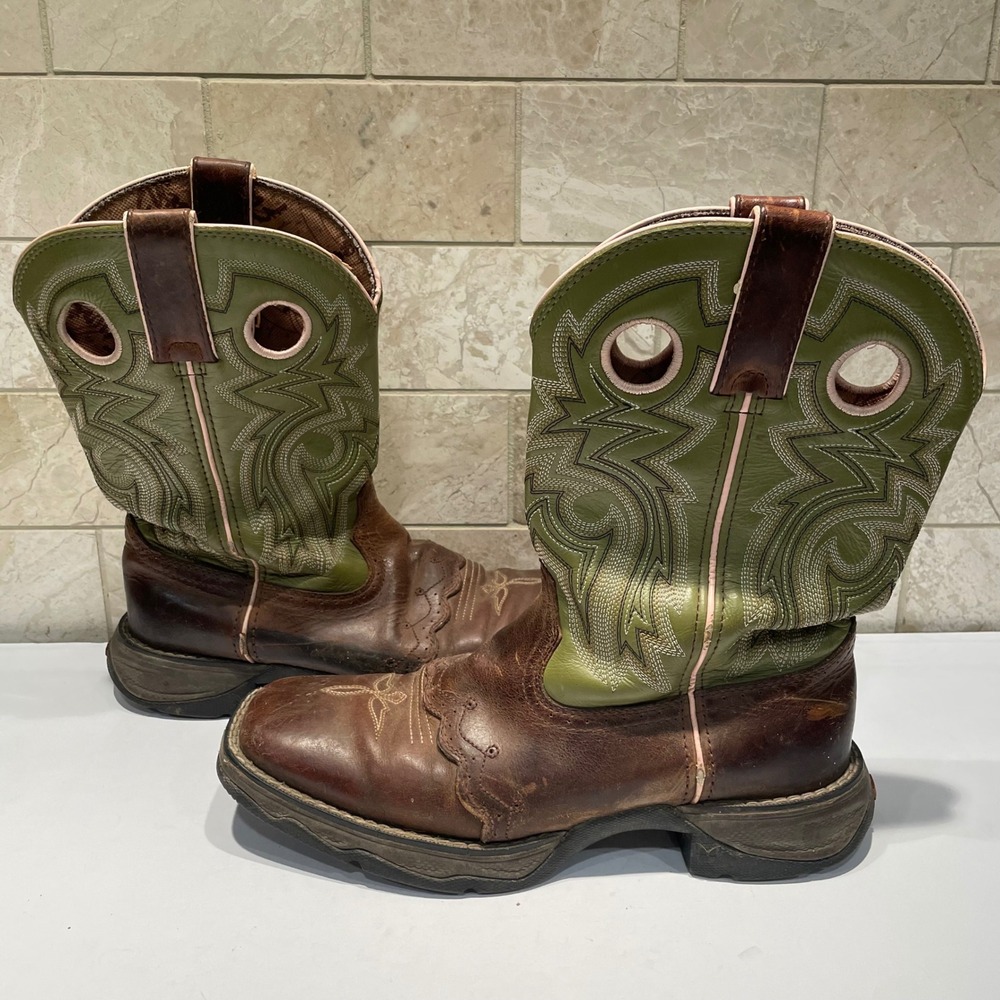 Durango Flirt Womens Western Boots Brown Green Leather Square Toe Size 6.5M